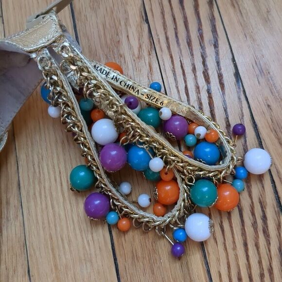 Mid 2000s Bebe Heels Sandals Gold Stiletto Beaded Platform Size 6 - Picture 4 of 11